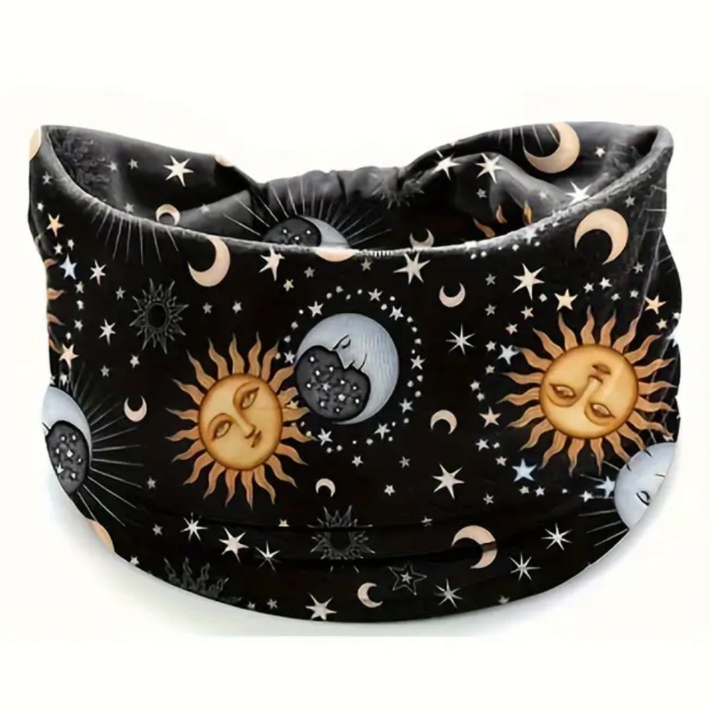26. Black Celestial Print Stars and Moon Bohemian Headband